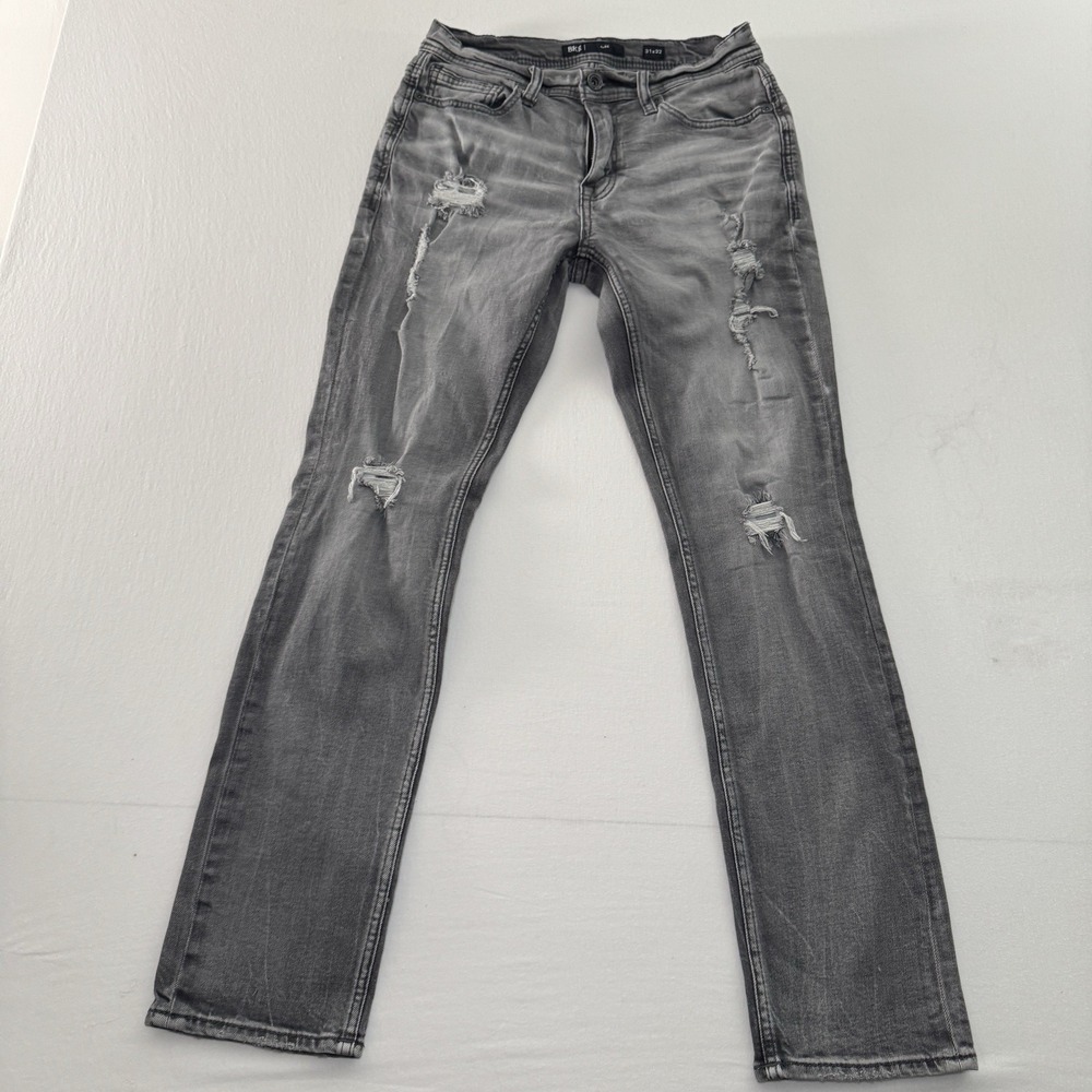 BKE Alec Slim Jeans Mens 31x32 Gray Excellent Distressed Ripped Denim Pants